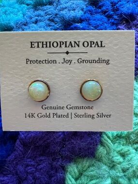 Ethiopian Opal 14K Gold-Plated Sterling Silver Stud Earrings - White Opal